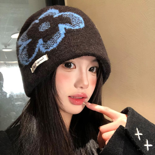 韩国ins复古提花针织帽子女秋冬