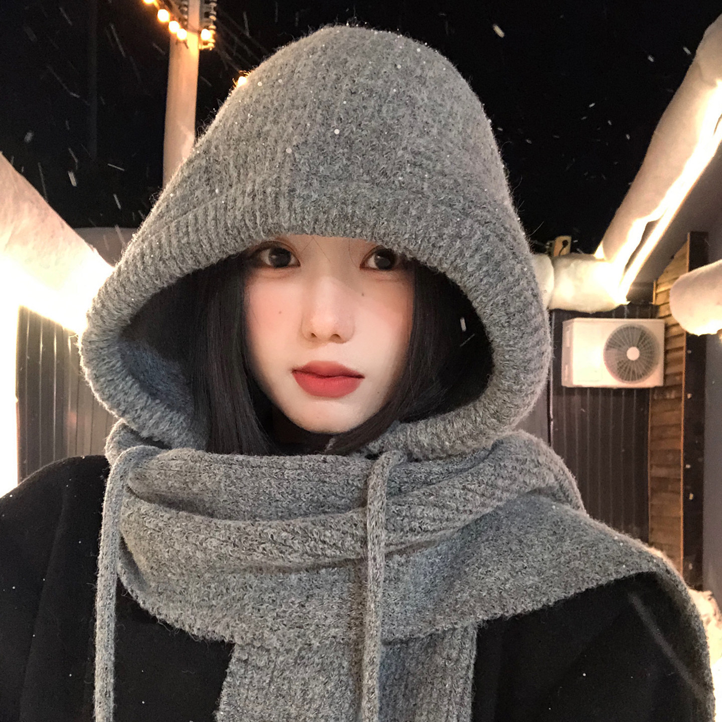 灰色毛线帽子围巾一体女冬季加厚保暖巴拉克拉法帽防寒护耳针织帽,服饰配件/皮带/帽子/围巾,帽子,淘宝优惠券,粉丝福利购,淘宝优惠卷