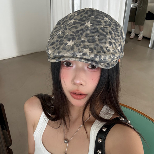 y2k千禧辣妹风豹纹星星前进帽女