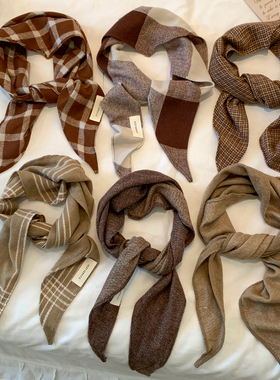 美拉德复古格子软糯围巾女秋冬保暖装饰三角巾高级感系脖领巾配饰