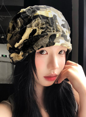 复古做旧破洞迷彩绑带包头帽小众
