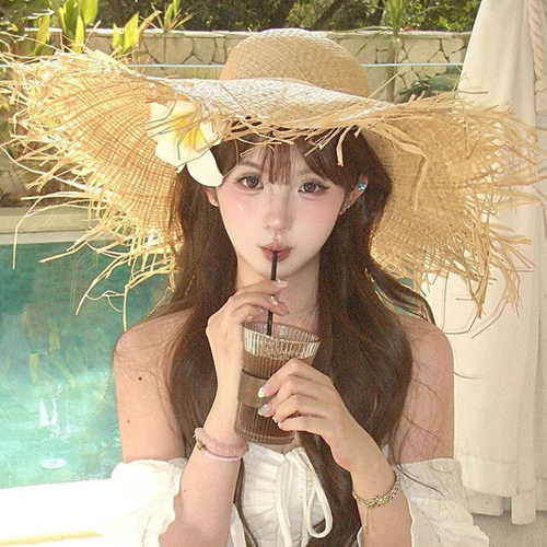 法式拉菲草帽女夏季出游海边沙滩