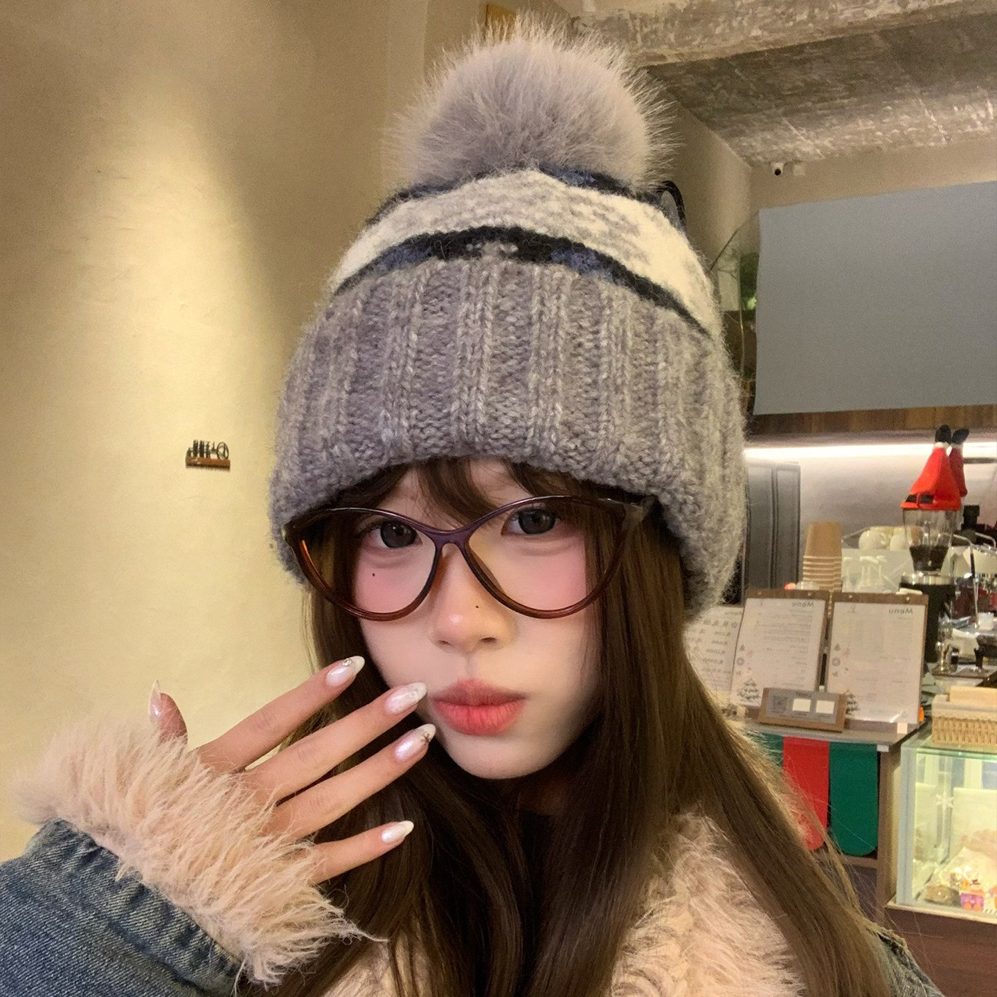 复古费尔岛毛球灰色针织毛线帽女冬季氛围感加厚保暖防寒包头帽子,服饰配件/皮带/帽子/围巾,帽子,淘宝优惠券,粉丝福利购,淘宝优惠卷