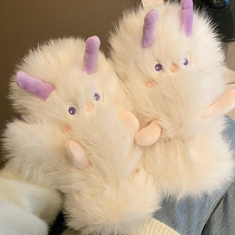 可爱少女心毛绒绒全指手套女2025