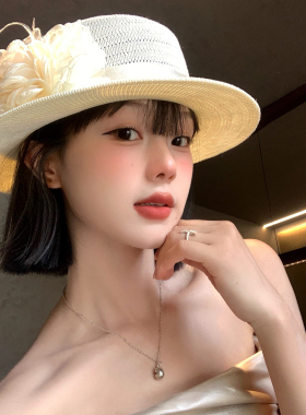 法式立体花朵平顶草帽赫本风高级感优雅白色礼帽女夏薄款遮阳帽子