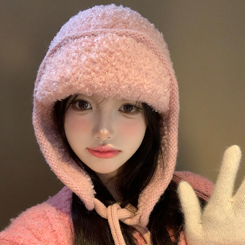 甜美可爱圈圈羊毛针织飞行帽秋冬