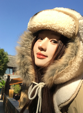 复古羊羔绒雷锋帽女冬户外滑雪骑