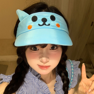 可爱酷儿蓝色卡通空顶帽速干透气遮阳帽女夏季防晒显脸小鸭舌帽子