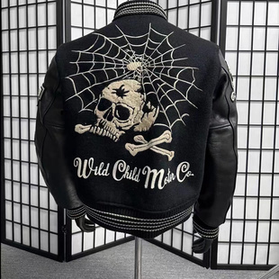 旧子出品东洋vintage黑骷髅刺绣棒球服外套修身 夹克 百搭vibe风格