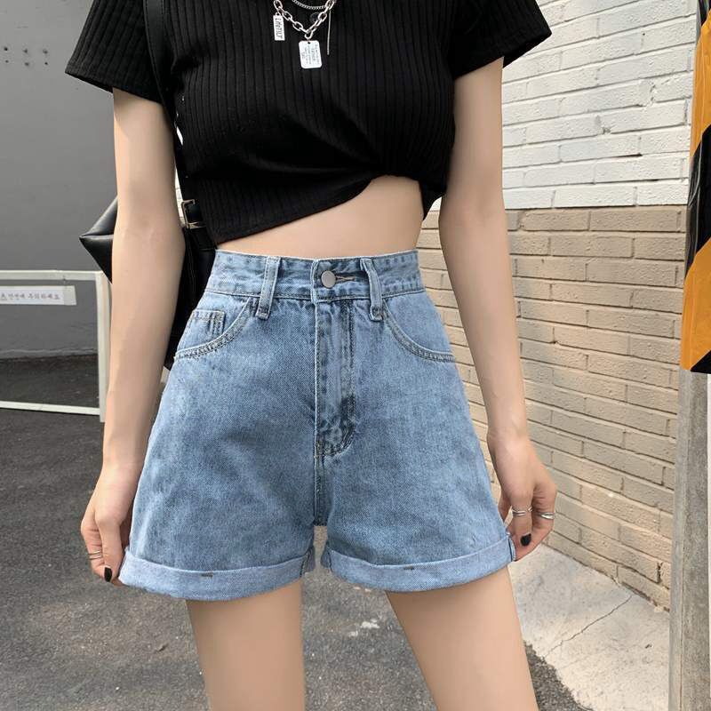 高腰牛仔短裤女2024夏新款ins韩版显瘦阔腿a字裤卷边潮，女装牛仔裤，非凡制衣厂