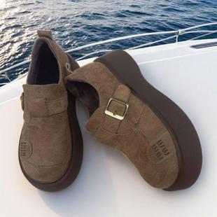 34小码加绒磨砂皮乐福鞋女秋冬鞋子勃肯鞋休闲女鞋41大码厚底单鞋