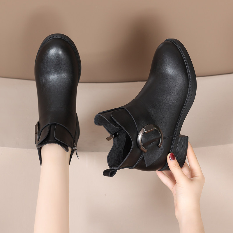 小短靴女秋冬加绒中老年妈妈鞋2025新款舒适防滑及裸靴保暖皮靴子,女鞋,马丁靴,淘宝优惠券,粉丝福利购,淘宝优惠卷