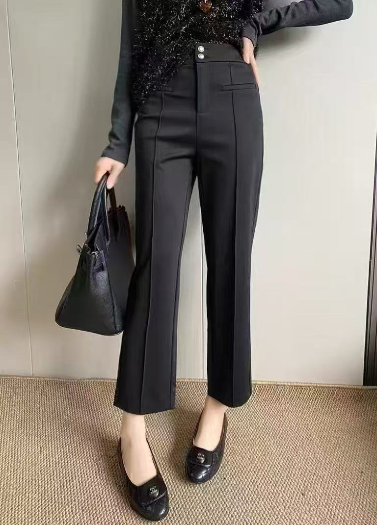 欧洲站2025春款显瘦中缝鱼骨线九分休闲西裤女高腰烟管裤