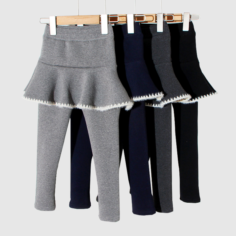 女童裤子加绒裙裤假两件加厚长裤