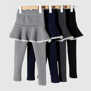 秋冬宝宝外穿黑色长裤 儿童加厚保暖打底裤 假两件 子加绒裙裤 女童裤
