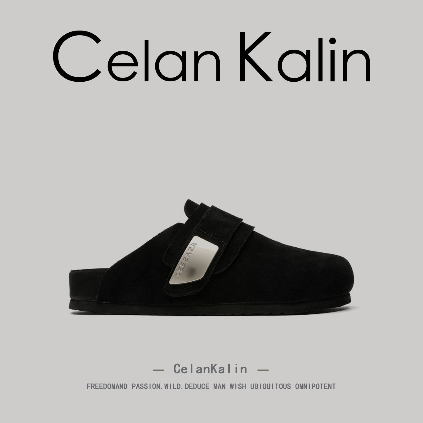 美国CelanKalin包头拖鞋男款秋季外穿黑色高级感软木真皮勃肯鞋女