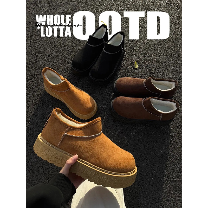 NewRockStarChoppa 冬季厚底一脚蹬勃肯棉鞋男加绒保暖短筒雪地靴