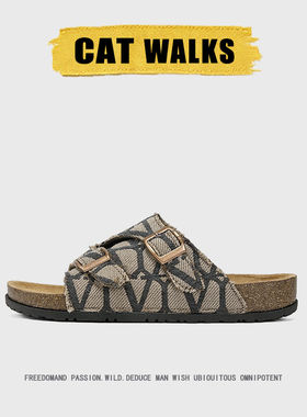 美国CATwalks一字拖男款夏季时尚复古搭扣休闲勃肯拖鞋外穿沙滩鞋