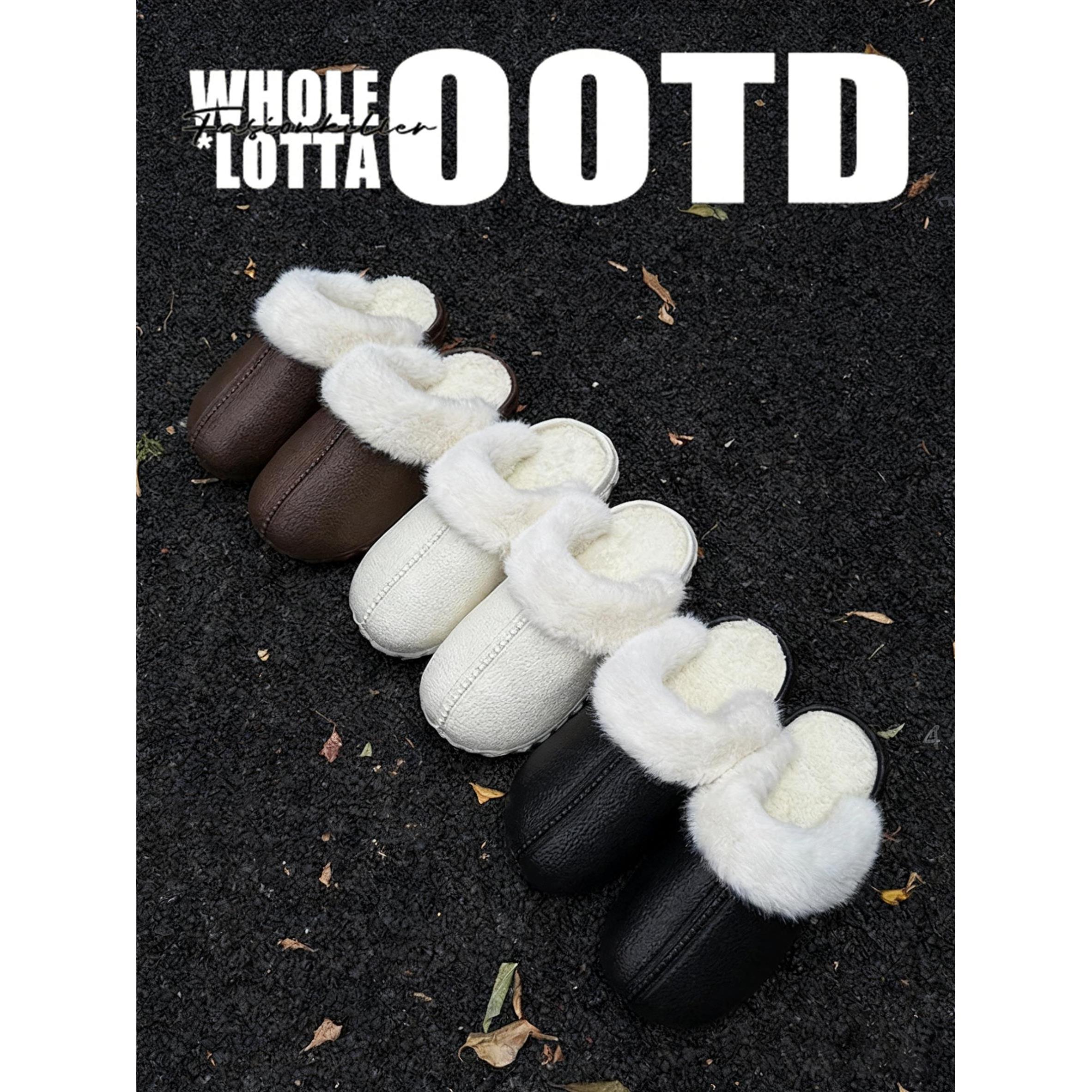 NewRockstarChoppa冬季加绒保暖毛毛棉拖鞋男外穿厚底勃肯包头鞋