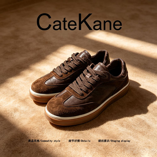 【高端质感】CateKane2026秋季老钱风棕调德训鞋男款舒适真皮板鞋