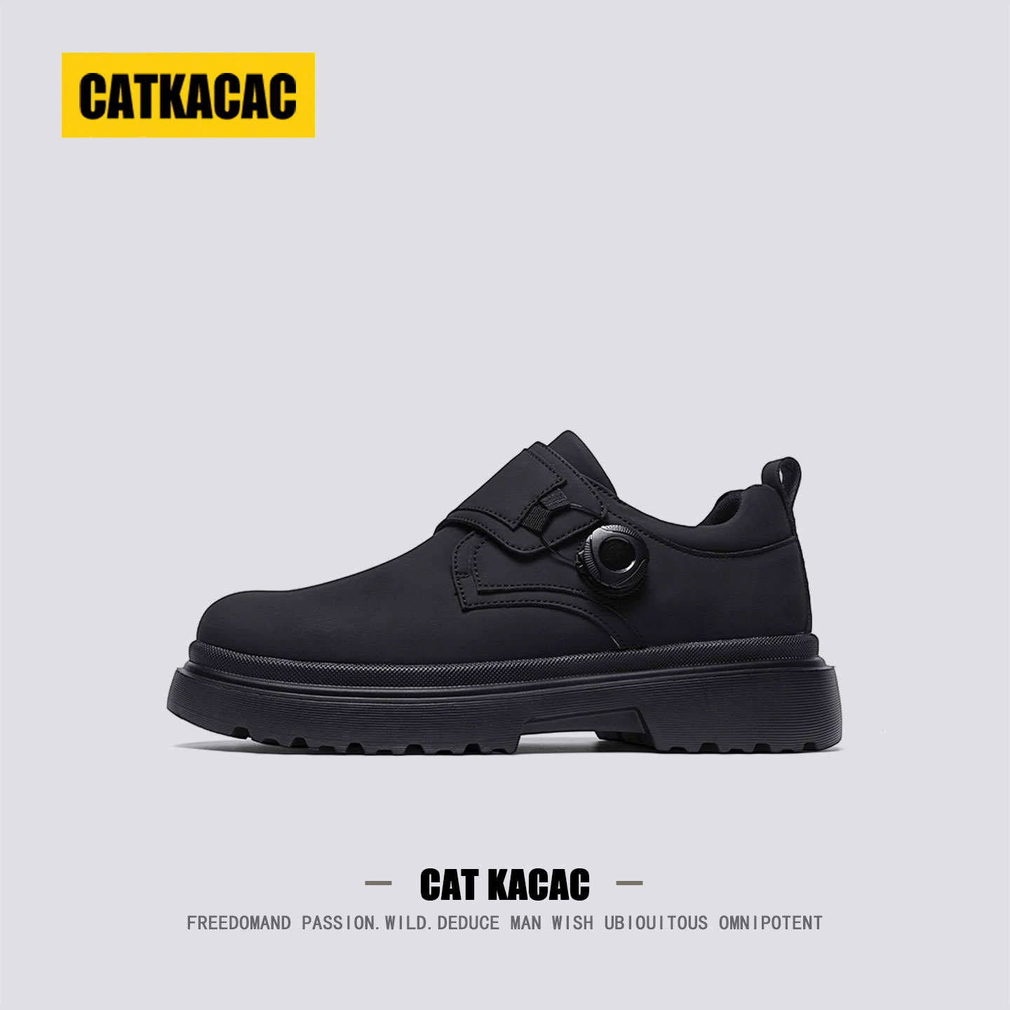 美国CATKACAC德比鞋男款黑色年轻人真皮增高厚底男士大头休闲皮鞋