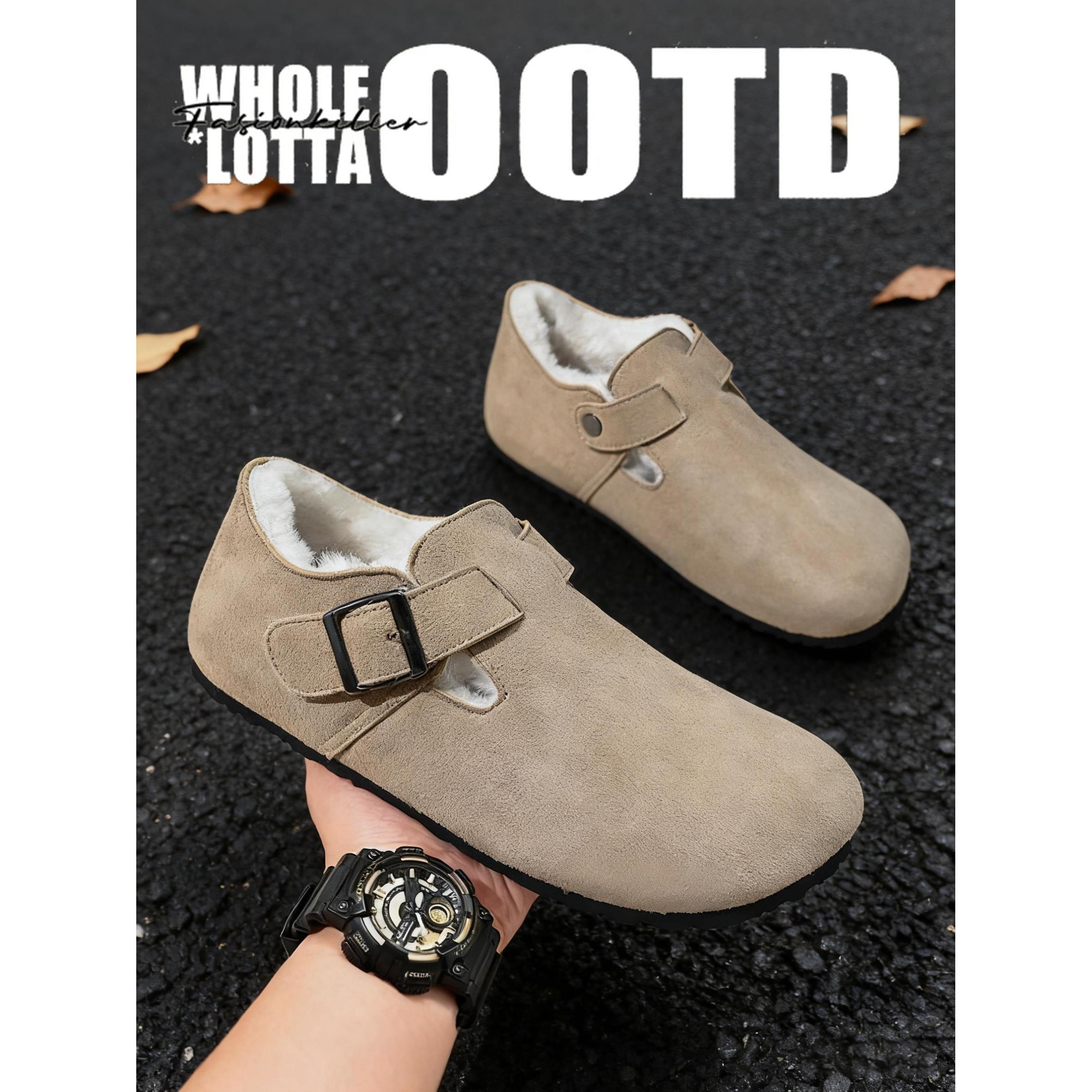 NewRockstarChoppa 加绒保暖勃肯包头鞋男冬季一脚蹬懒人低帮棉鞋