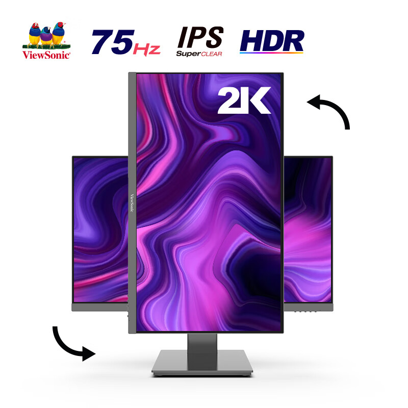 优派27英寸2K高清显示器IPS滤蓝光不闪屏 旋转升降家用办公液晶屏