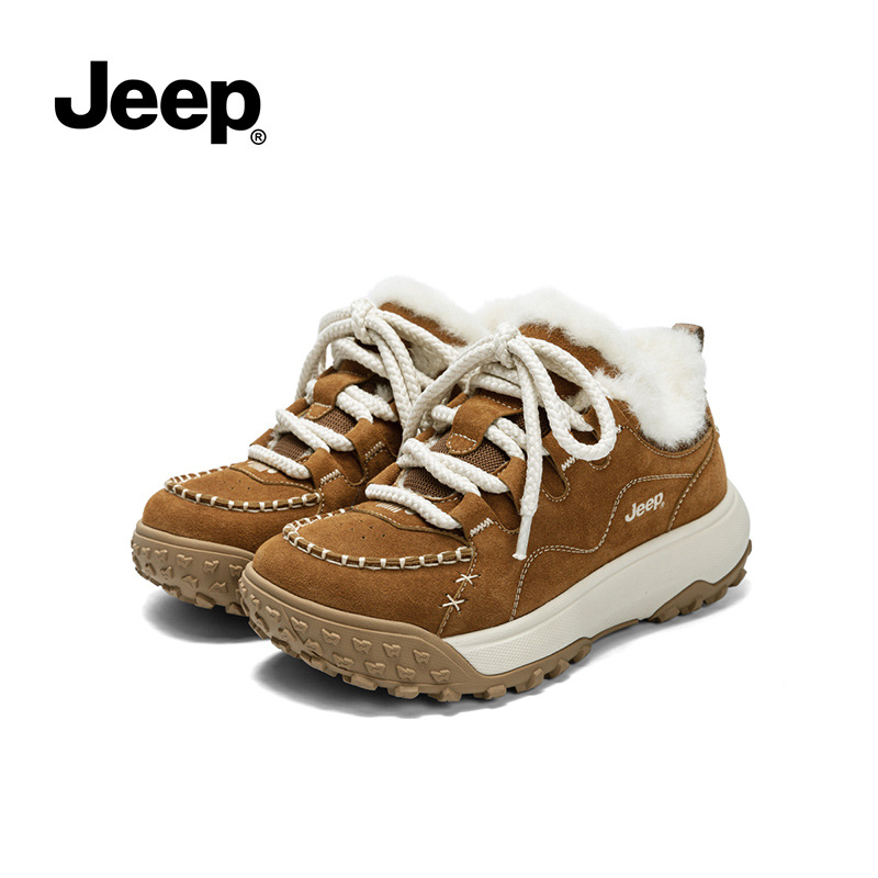 Jeep吉普丑萌大头鞋女2025秋冬新款加绒保暖运动鞋厚底内增高棉鞋