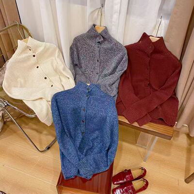 韩版轻奢花纱半高领开衫