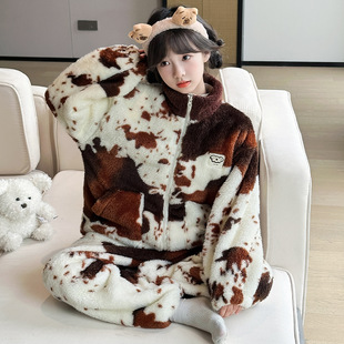 儿童法兰绒睡衣初中生女孩加绒保暖套装 大女童秋冬家居服 2025新款