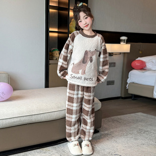 儿童半边绒睡衣秋冬加厚2025新款 睡衣潮 女童珊瑚绒家居服加绒冬季