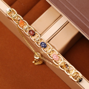 薾曼原创设计天然宝石中古重工手链纯银轻奢复古手镯 灵石共振