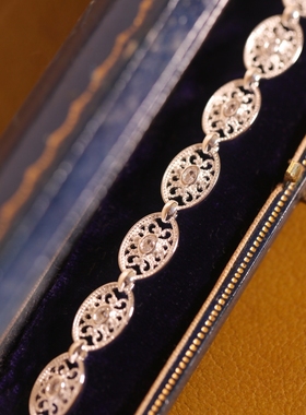 亮银色中古蕾丝手链纯银薾曼原创