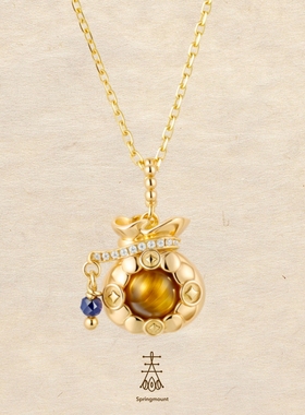 金兜兜新中式原创设计虎眼石项链