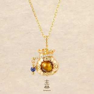 生日礼物金兜兜新中式 原创虎眼石项链银镀金轻奢复古高级感锁骨链