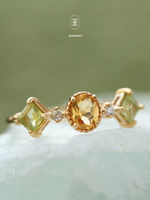Original yellow crystal ring of rape flower, silver-gilded, retro peridot, light luxury open color ring, birthday gift thumbnail 6