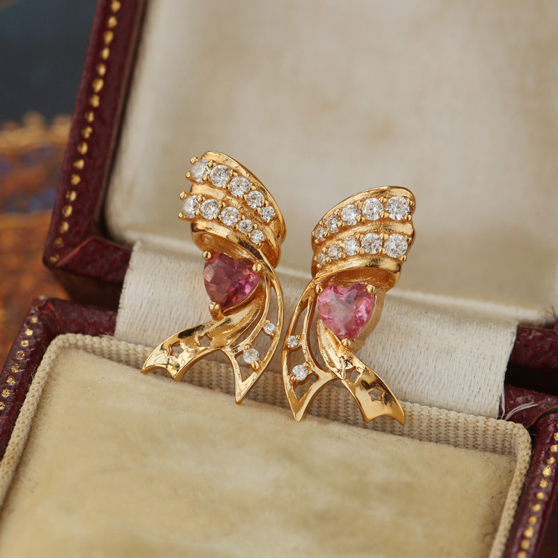 《星翩》原创设计粉色天然碧玺星星耳钉纯银翅膀轻奢精致梦想礼物