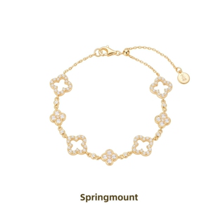 原创新中式 镂空四叶草幸运手链银镀金镶钻轻奢小众女神节生日礼物