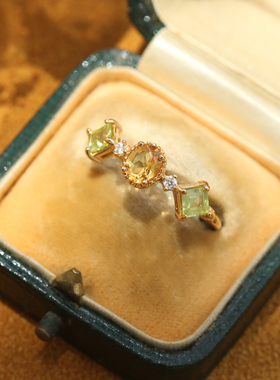 《油菜花》薾曼原创设计黄水晶戒指银镀金简约复古橄榄石开口指环