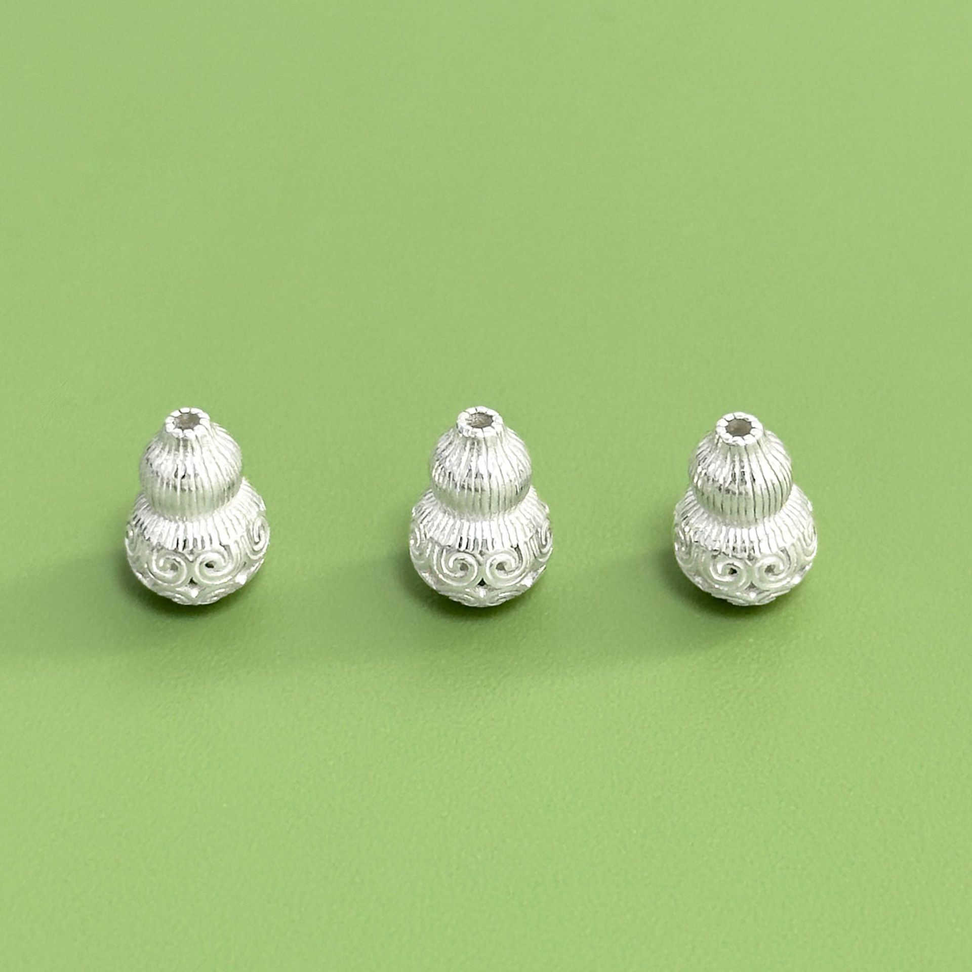 足银999通孔镂空如意竖纹花纹葫芦串珠 饰品配件DIY编绳手链隔珠