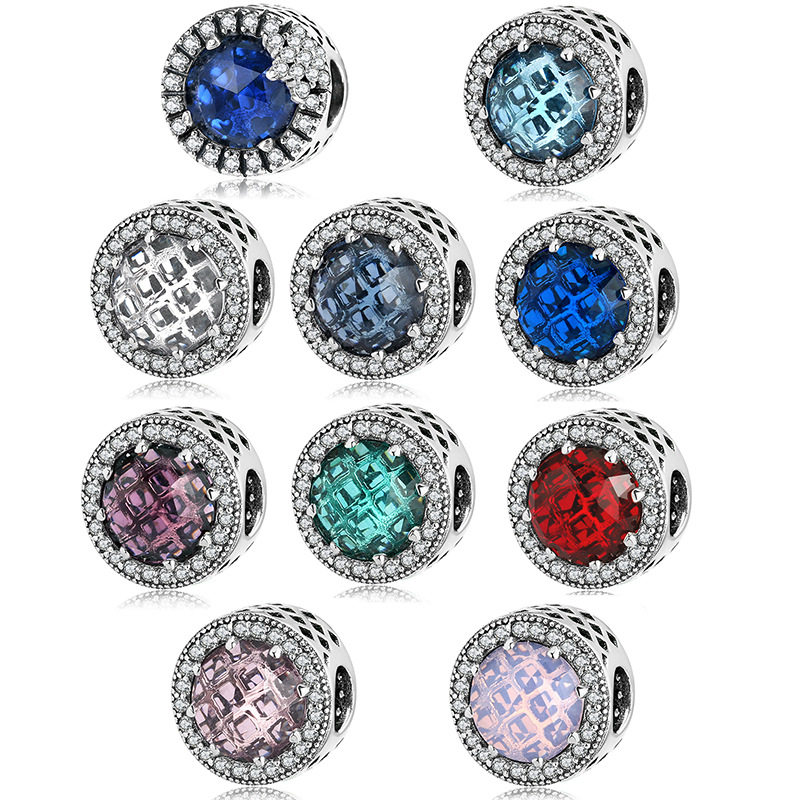 潘家s925纯银珠子经典色彩猫眼石雪花diy配件银饰品海洋之心串珠