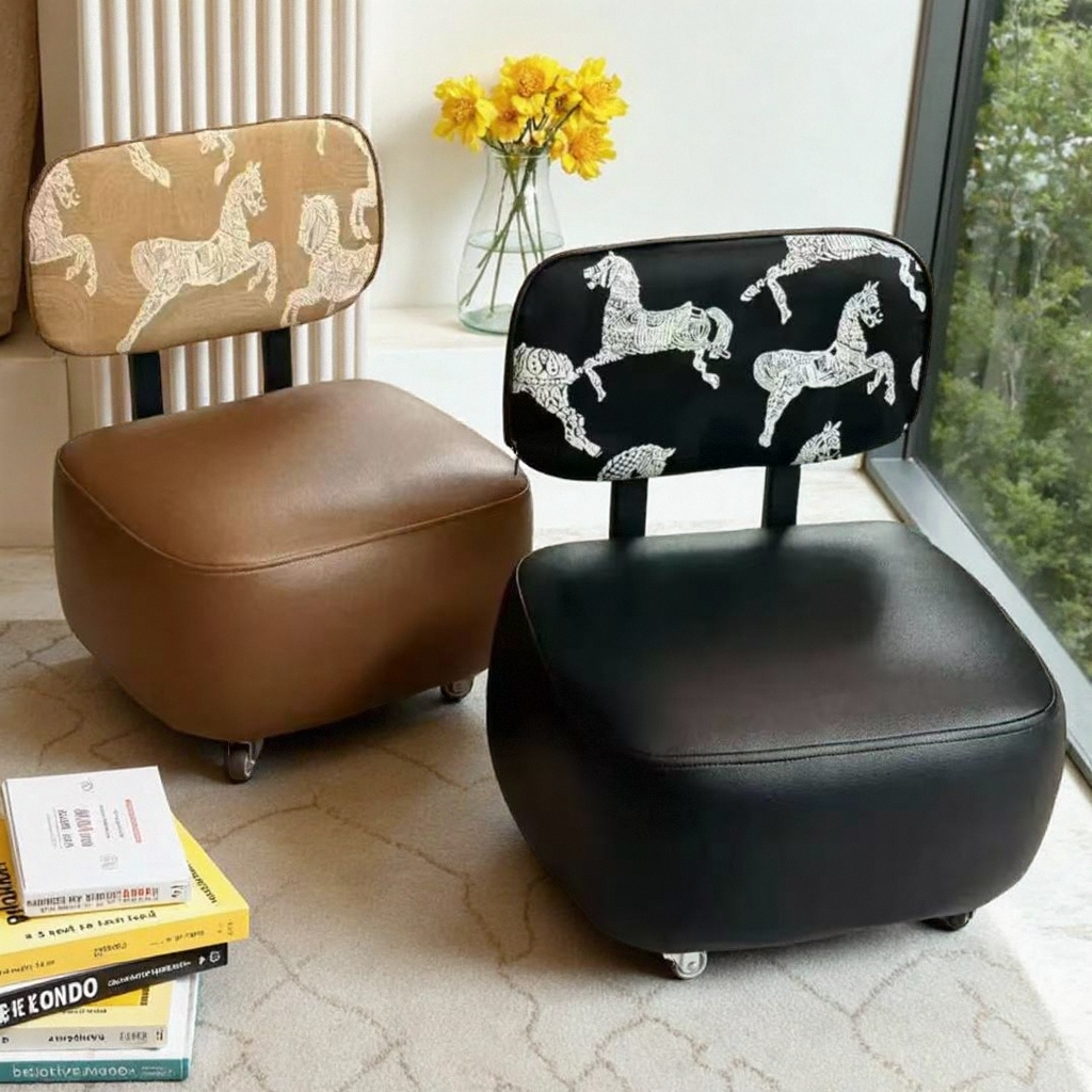 矮凳万向滑轮凳加厚带靠背可移动