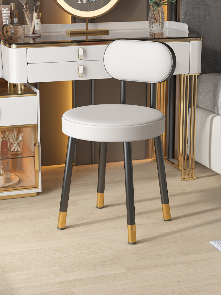 家用化妆凳轻奢高级感女生卧室梳妆台凳子靠背椅子小型餐桌椅圆凳