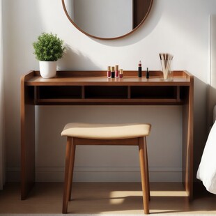 化妆凳实木马鞍凳家用梳妆台凳子女生卧室中古风方板凳椅子化妆椅