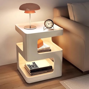 沙发边几轻奢创意可移动茶几小推车客厅卧室灯带床边桌方形置物架