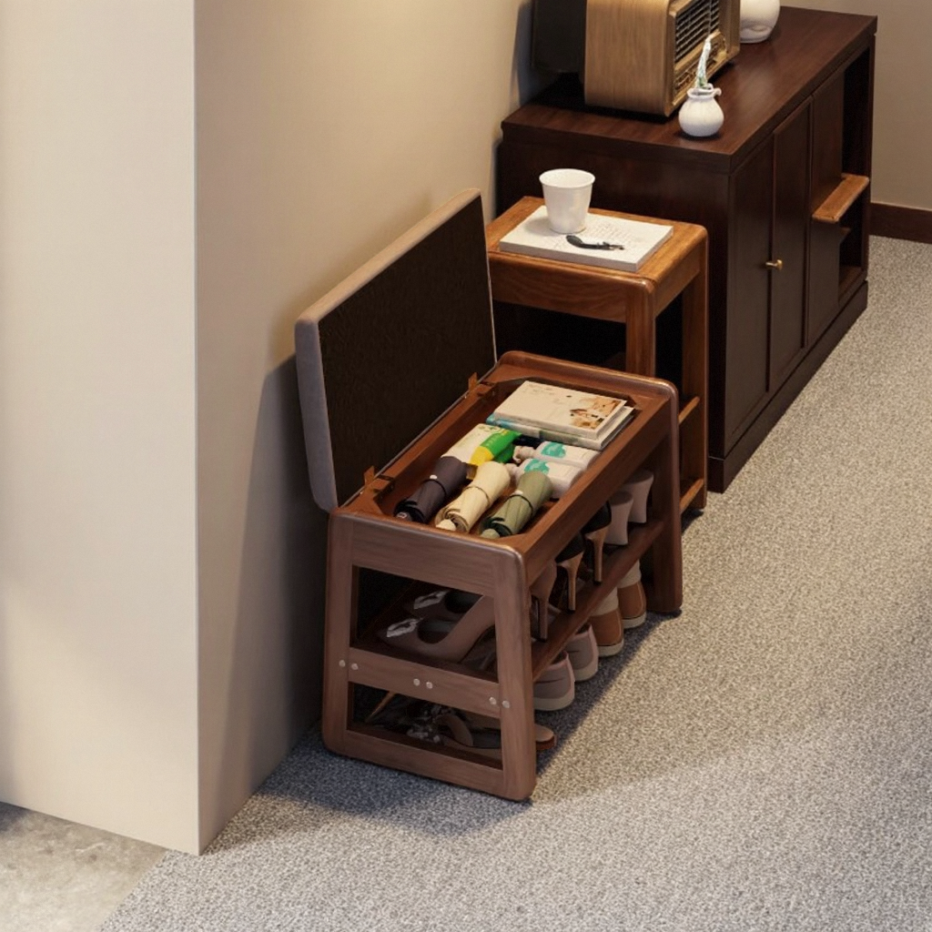 实木换鞋凳可坐鞋柜一体玄关收纳