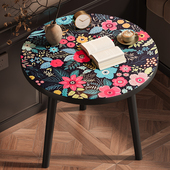 新款 网红床边桌家用小圆桌卧室小桌子创意阳台碎花桌床边小置物桌