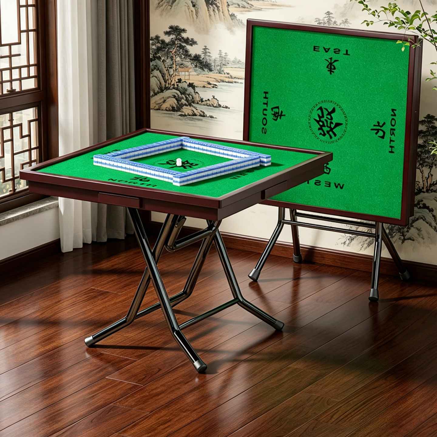 简易可折叠可携式手搓麻将桌四方桌手动高级掼蛋桌棋牌桌面板家用