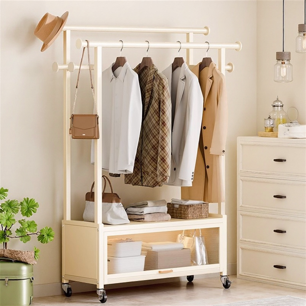 简约休闲多功能双杆衣帽架置物架