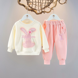 女童卫衣套装春装休闲儿童外出服两件套运动套春装女宝宝卡通套装